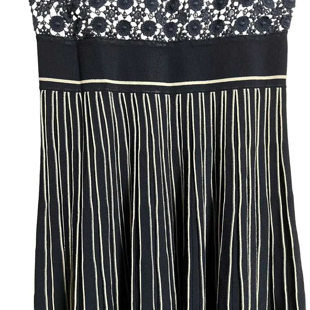 Tory Burch Navy Blue Sleeveless Pleated Knit Crewneck Midi Sweater Dress Size XS